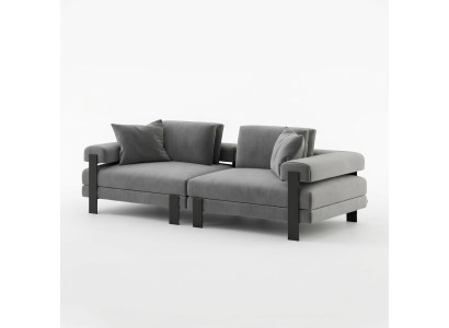 Luxury 2-Seater Couch Italian Style Sofa Polyester Gray Living Room