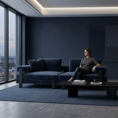 Sofa 2-seater upholstered sofa blue fabric design modern couch sofas luxury