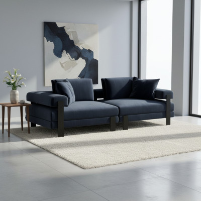 Sofa 2-seater upholstered sofa blue fabric design modern couch sofas luxury