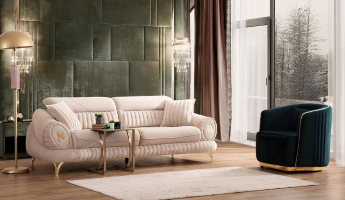 3-seater sofa with armchair, white elegant modern luxury design furniture