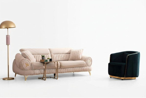 3-seater sofa with armchair, white elegant modern luxury design furniture