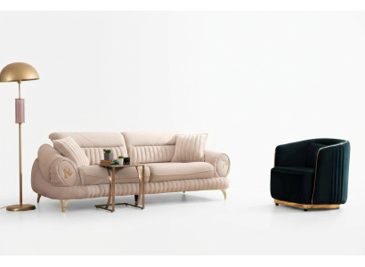 3-seater sofa with armchair, white elegant modern luxury design furniture