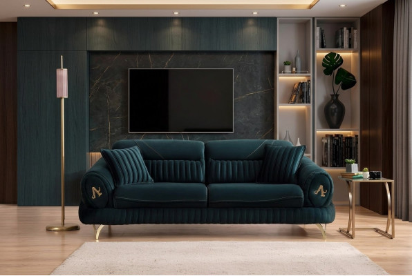 Green Three-Seater Luxury Sofa Modern Wood Design Living Room Furniture New