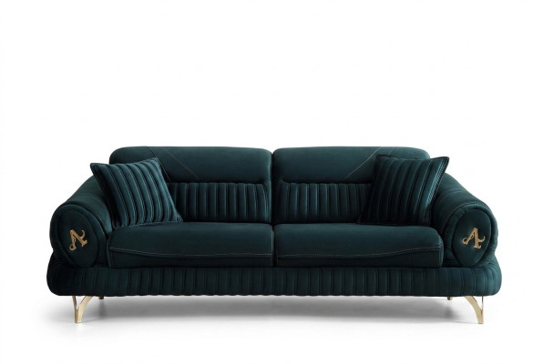 Green Three-Seater Luxury Sofa Modern Wood Design Living Room Furniture New
