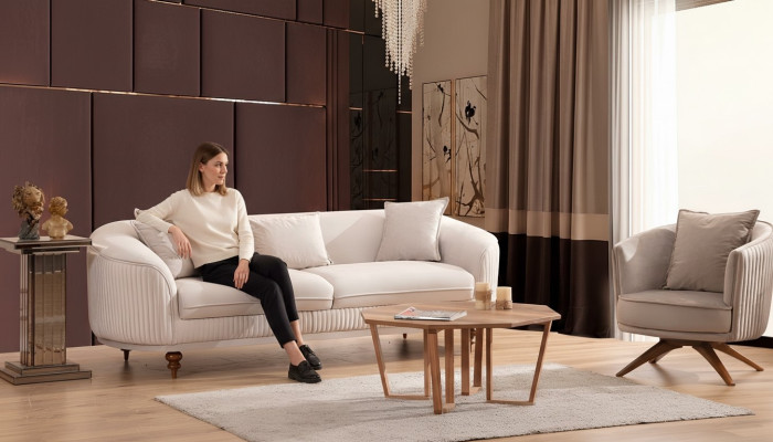Sofa 3-seater Elegant Armchair Modern Luxury Design Wood Furniture Upholstery