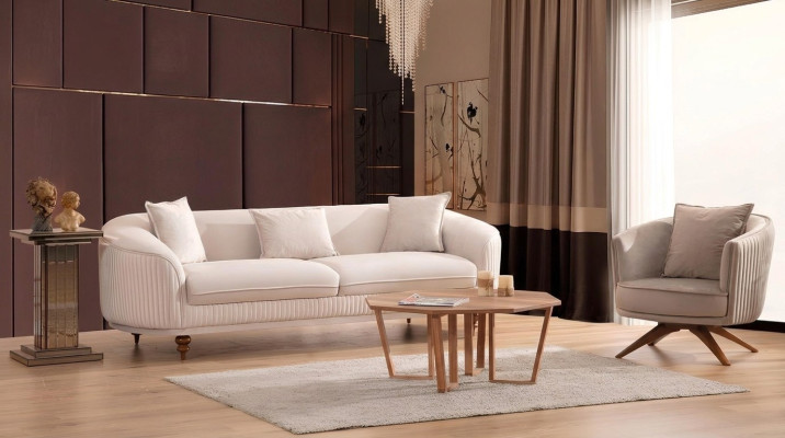Sofa 3-seater Elegant Armchair Modern Luxury Design Wood Furniture Upholstery