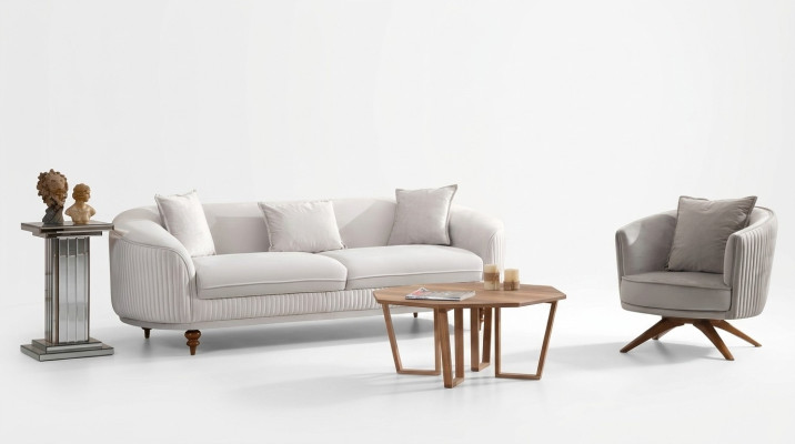 Sofa 3-seater Elegant Armchair Modern Luxury Design Wood Furniture Upholstery