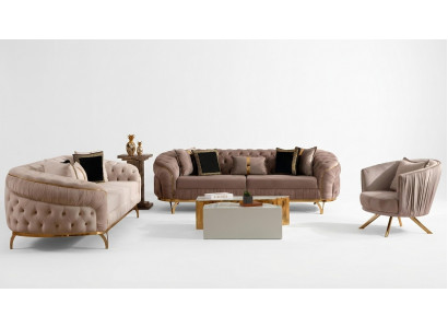 Design Sofa 331 Seater Chesterfield Fabric Couch Upholstery Sofas Textile New