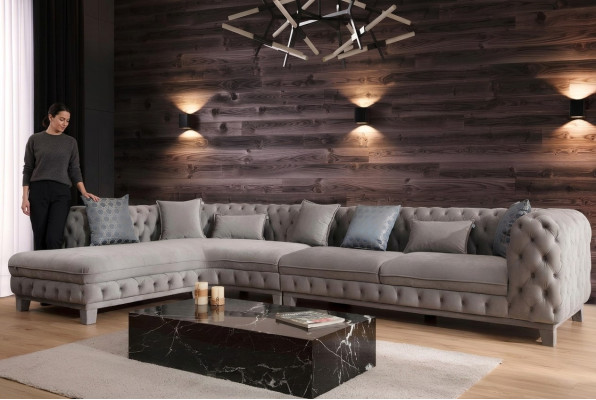 Sectional sofa L-shape couch Chesterfield design modern sofa fabric textile new