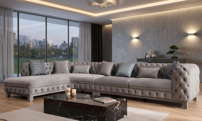 Sectional sofa L-shape couch Chesterfield design modern sofa fabric textile new