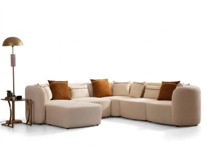 Living room beige modern sofa L-shape seating corner sofa upholstered furniture