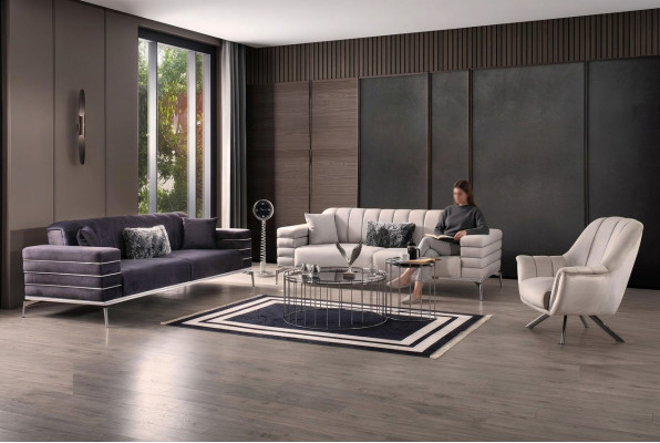 Luxury Sofa Set 321 Modern Set Design Sofa Upholstered Couch Gray New