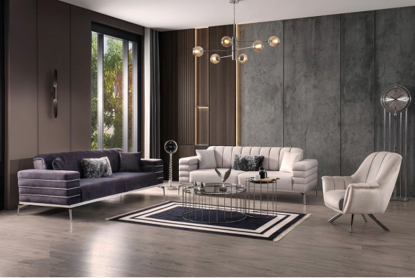 Luxury Sofa Set 321 Modern Set Design Sofa Upholstered Couch Gray New
