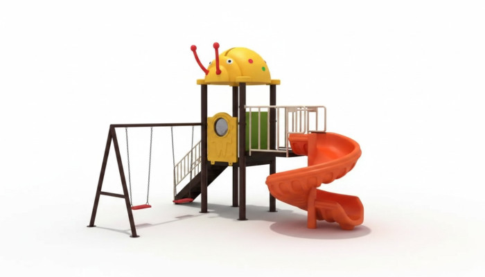 Children's playground with slides and swings entertainment for kids