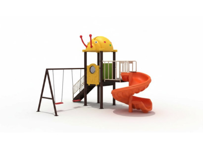 Children's playground with slides and swings entertainment for kids