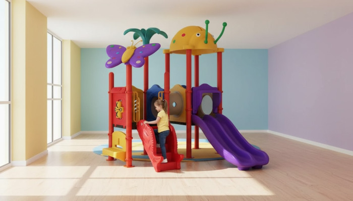 Children's area with slides, entertainment for children, garden playgrounds