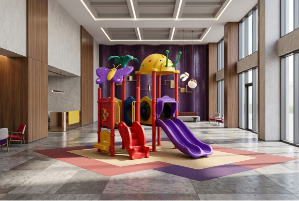 Children's area with slides, entertainment for children, garden playgrounds