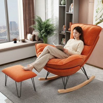 Armchair Design Relax Orange Fabric Living Room Upholstery Luxury Single Seater