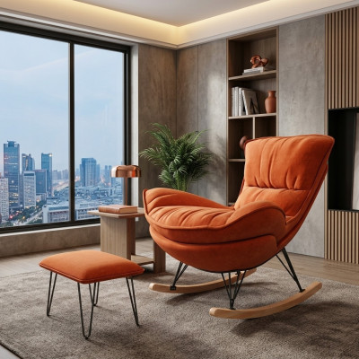 Armchair Design Relax Orange Fabric Living Room Upholstery Luxury Single Seater