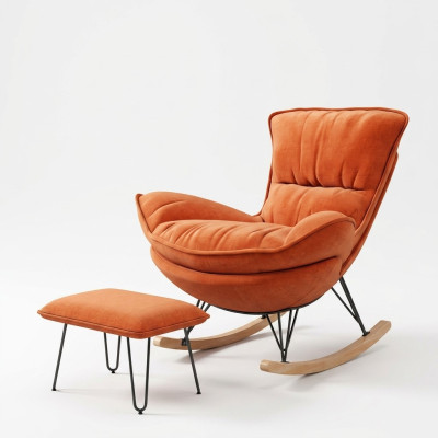 Armchair Design Relax Orange Fabric Living Room Upholstery Luxury Single Seater