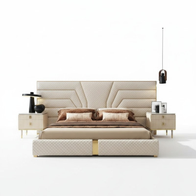 Bedroom Modern Wood Textile Beds Bed Upholstered Bed Luxury Double