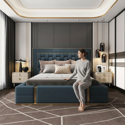Modern beds luxury sleeping room new bed design luxury blue double bed