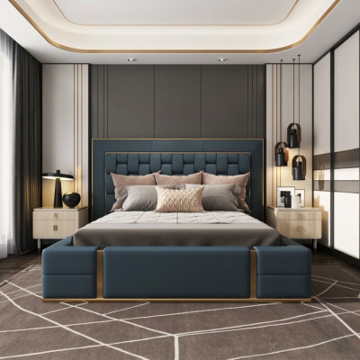 Modern beds luxury sleeping room new bed design luxury blue double bed