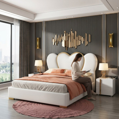 Design bed bedroom double bed hotel luxury upholstery furnishing