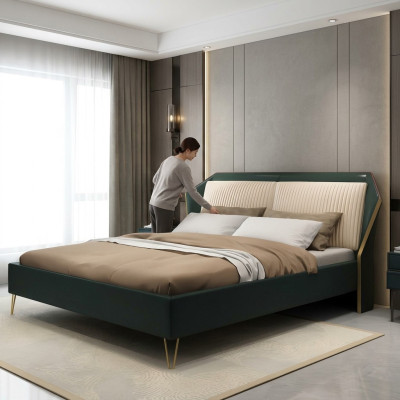 Luxury Textile Bed Double Design Bedroom Beds Metal Green New