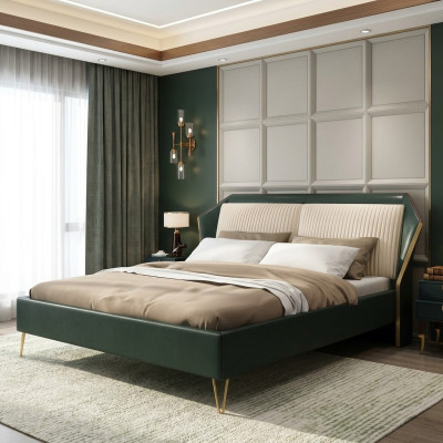 Luxury Textile Bed Double Design Bedroom Beds Metal Green New