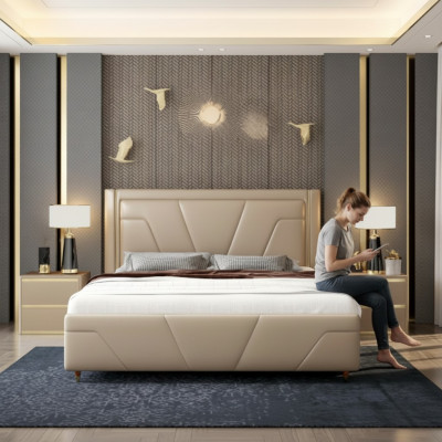 Bedroom Bed Upholstery Design Furniture Luxury Double Beige Beds Modern