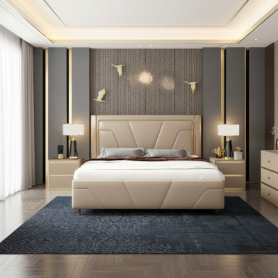 Bedroom Bed Upholstery Design Furniture Luxury Double Beige Beds Modern