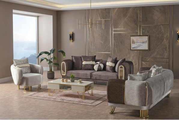 Sofa set 3+3+1 seater living room set complete fabric sofa armchair wood
