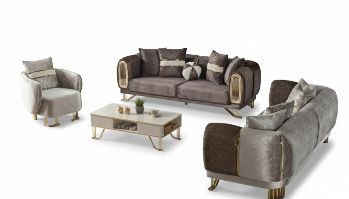Sofa set 3+3+1 seater living room set complete fabric sofa armchair wood