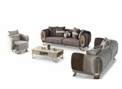 Sofa set 3+3+1 seater living room set complete fabric sofa armchair wood