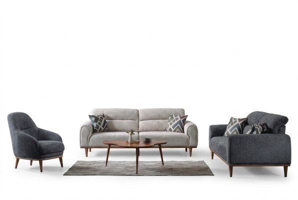 Sofa set 3+3+1 seater living room set complete textile wood sofa armchair new