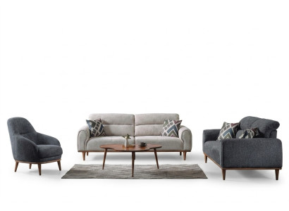 Sofa set 3+3+1 seater living room set complete textile wood sofa armchair new