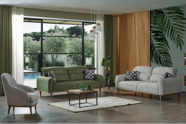 Sofa set 3+1+1 seater living room set complete textile sofa armchair wood new