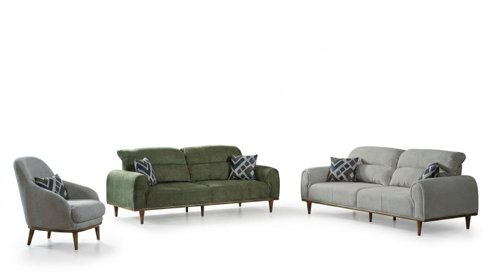 Sofa set 3+1+1 seater living room set complete textile sofa armchair wood new