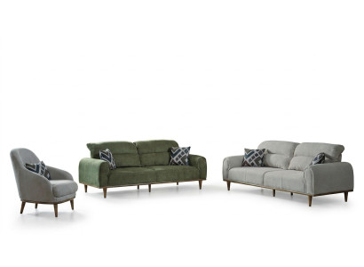 Sofa set 3+1+1 seater living room set complete textile sofa armchair wood new