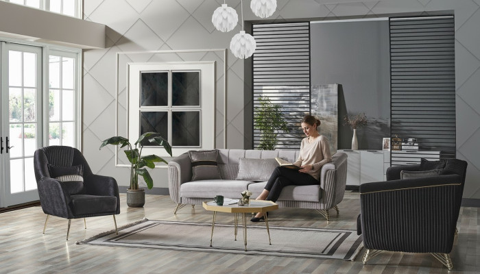 Sofa set 3+3+1 seater textile wood sofa 3 seater modern armchair complete set EU