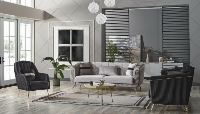 Sofa set 3+3+1 seater textile wood sofa 3 seater modern armchair complete set EU