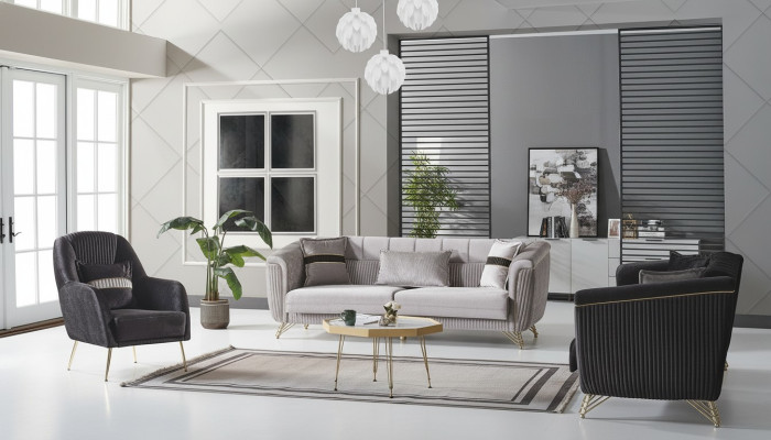 Sofa set 3+3+1 seater textile wood sofa 3 seater modern armchair complete set EU