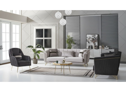 Sofa set 3+3+1 seater textile wood sofa 3 seater modern armchair complete set EU