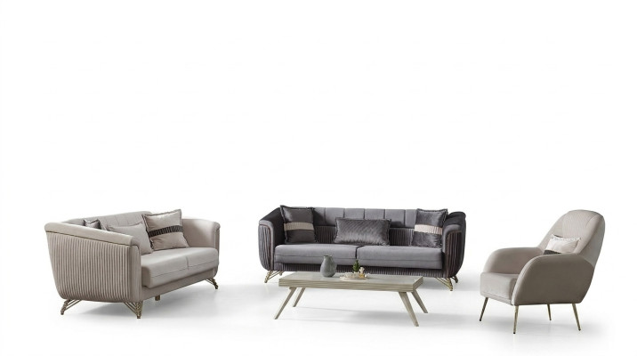 Designer sofa set 3+3+1 seater couch upholstered seating set velvet set grey