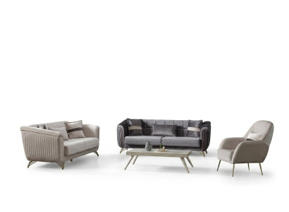 Designer sofa set 3+3+1 seater couch upholstered seating set velvet set grey