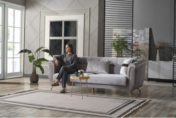 3-seater sofa textile wood modern sofa upholstered couch sofas design luxury grey