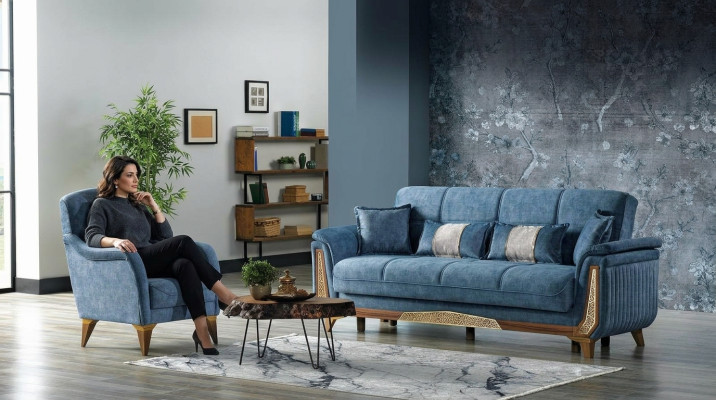 Sofa set 3+1 seater sofa set complete textile wood living room luxury sofa new