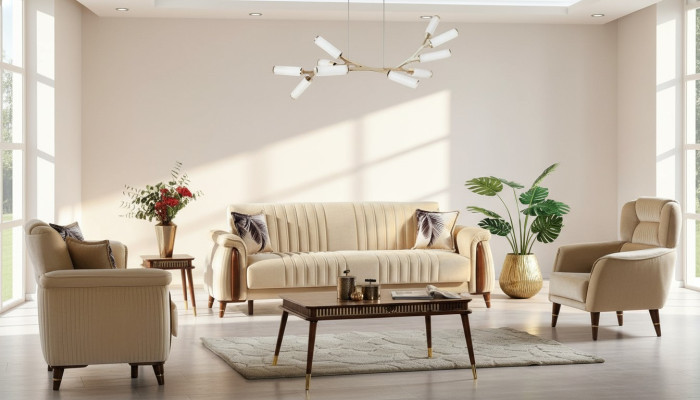 3+3+1 seat sofa set living room complete textile sofa armchair wood beige