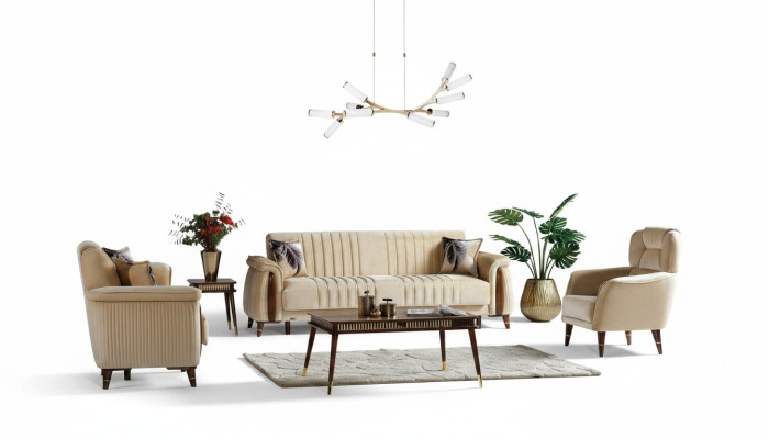 3+3+1 seat sofa set living room complete textile sofa armchair wood beige